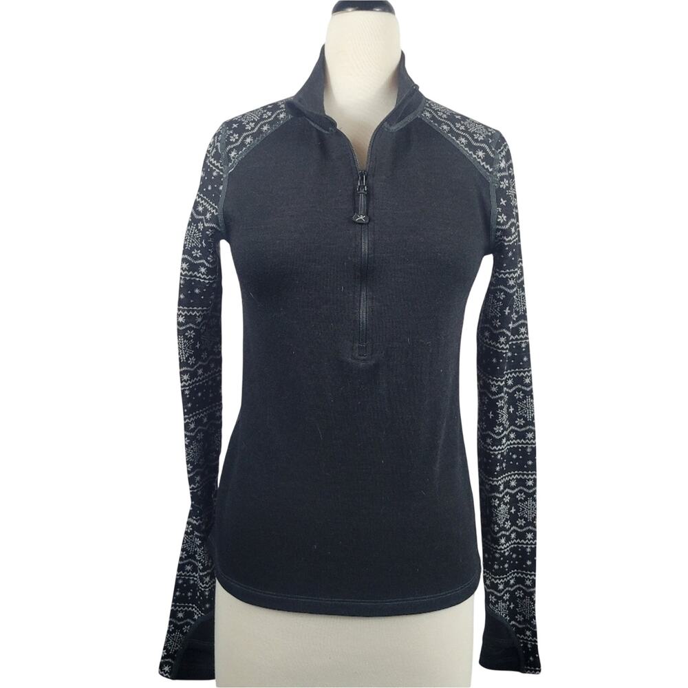 Terramar Woolskins Merino Blend 1/2 Zip Pullover Black Snowflake Size Small